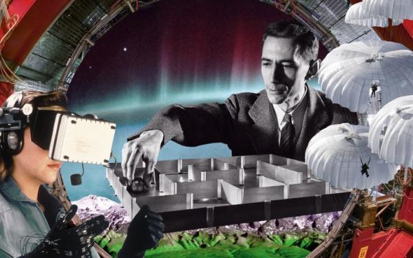 Photos: CERN; NASA; Claude Shannon: courtesy of MIT Museum; public domain | collage & design: NODE Berlin Oslo