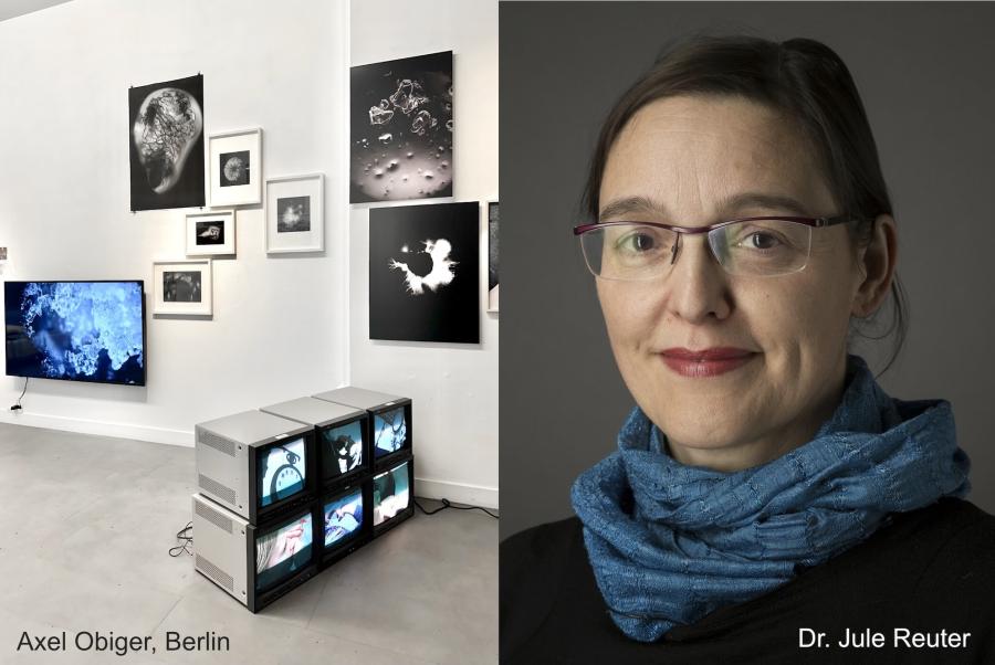FLTR: exhibition view of »From the Hidden Gardens« (ph. S. Gualdi) // Right: Photo portrait of © Dr. Jule Reuter FLTR: exhibition view of »From the Hidden Gardens« (ph. S. Gualdi) // Right: Photo portrait of © Dr. Jule Reuter