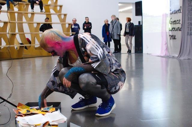 Discoteca Flaming Star, Sticky Stage, Performance at SBC Gallery of Contemporary Art, Montreal, 2016, Photo: Alex Robichaud. Discoteca Flaming Star, Sticky Stage, Performance at SBC Gallery of Contemporary Art, Montreal, 2016, Photo: Alex Robichaud.
