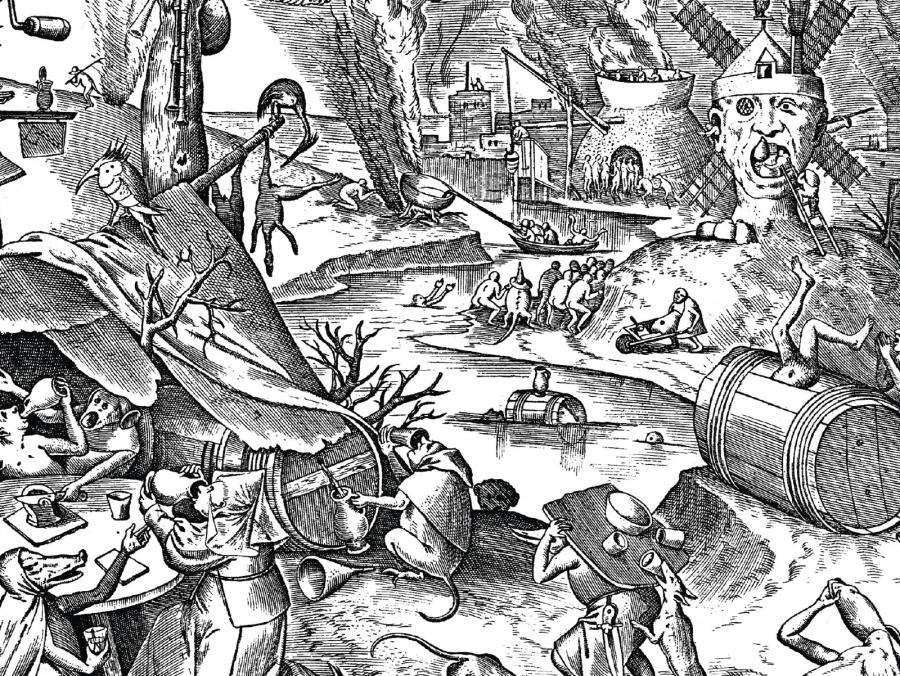 The Seven Vices: Gula, Pieter Breughel the Elder, 1558, publ. by Hieronymus Cock, Bibliothèque Royale, Cabinet Estampes, Brussels. The Seven Vices: Gula, Pieter Breughel the Elder, 1558, publ. by Hieronymus Cock, Bibliothèque Royale, Cabinet Estampes, Brussels.