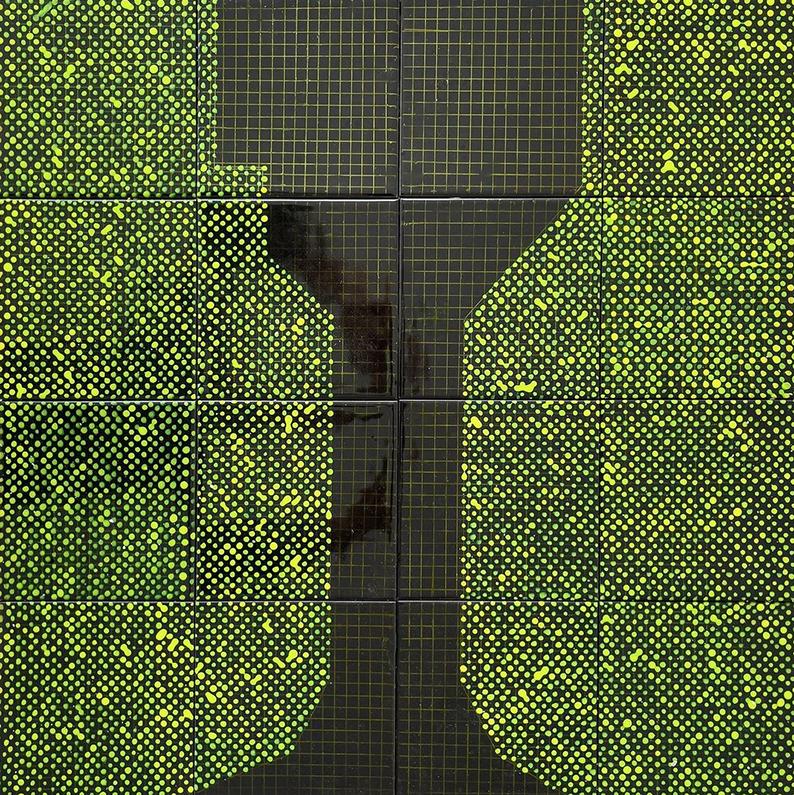 Hyehyeon Kwon "Humboldt Hafen", 2021 Ceramic tile, glaze, water-based marker, nail polish 61cm x 91cm Detail view Hyehyeon Kwon "Humboldt Hafen", 2021 Ceramic tile, glaze, water-based marker, nail polish 61cm x 91cm Detail view