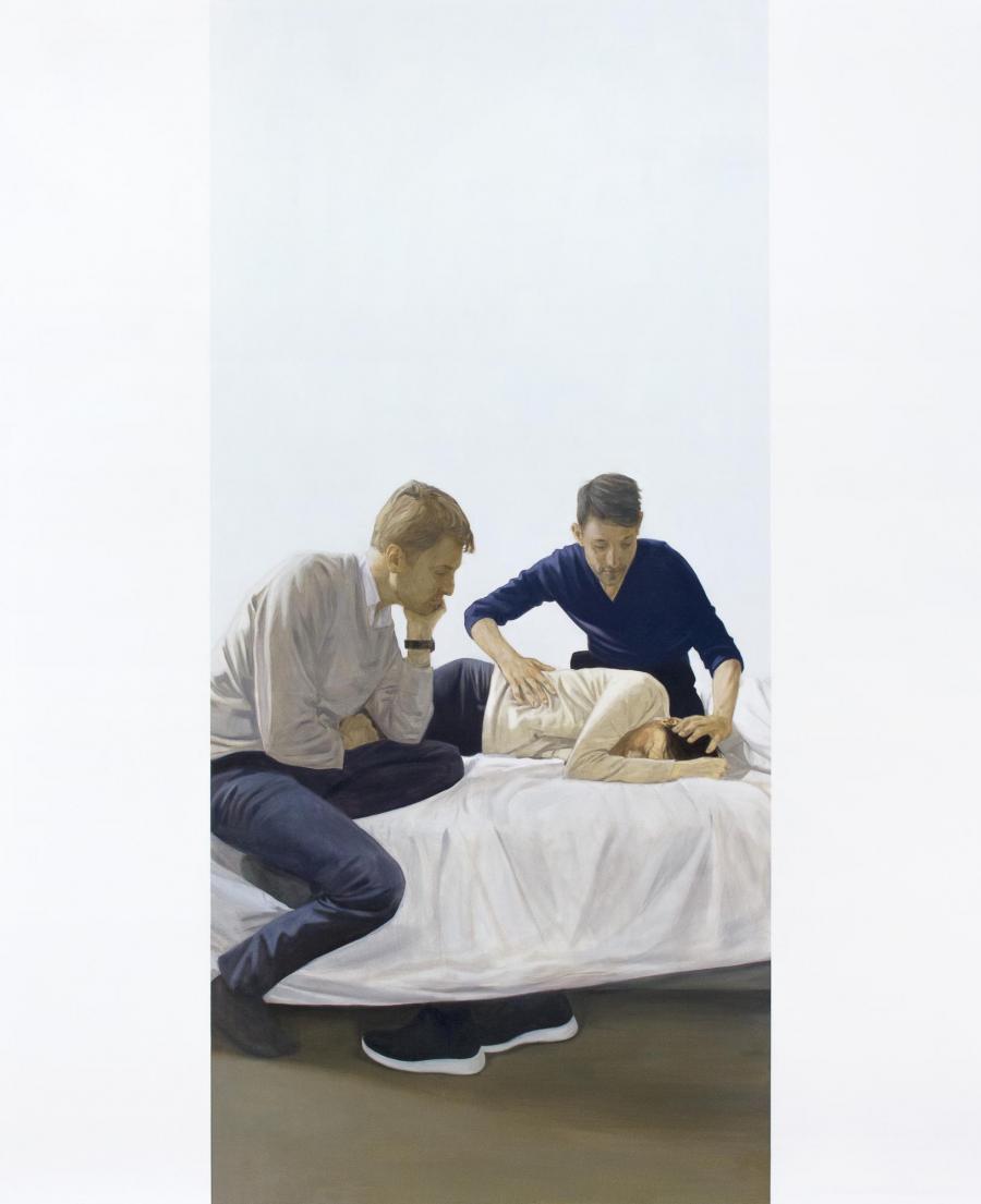 Tim Eitel La Séance, 2021 Oil and egg tempera on canvas 240 x 195 cm courtesy Galerie EIGEN + ART Leipzig/Berlin