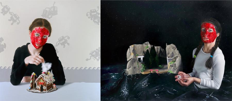 Courtesy of the artist and Edmond Gallery René Schoemakers, In Through The Out Door, 2018, Acrylic on canvas, 130 x130 cm(left part), 130 x 170 cm (right part)