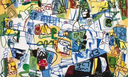 Jan Voss, About Crime, 2014, Mixed Media on canvas, 165 x 235 cm, Courtesy Galerie Georg Nothelfer and the artist.